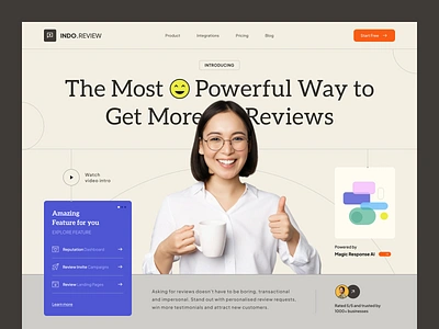 Indo.review - a reputation and review management platform. ai clean clean website design fun google review graphic design landing page line minimal minimalism minimalistic review smile ui ux vibrant web design website