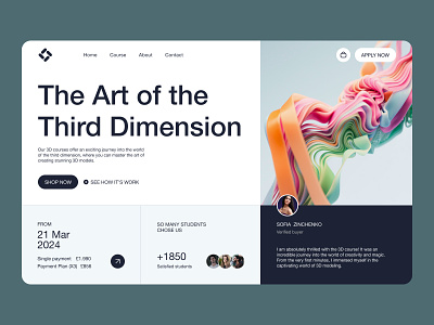 Homepage for the 3D course website 3d 3d courses abstract artsy colorful courses design digital elegant for designers inspitration inspo intelligent interface product ui ux we web design website