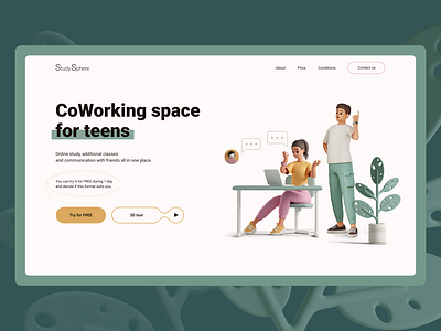 Coworking space Landing page 3d animation branding children coworking coworking space design for teens graphic design landing landing page motion graphics teen ui uiux ux web design web for teens web site