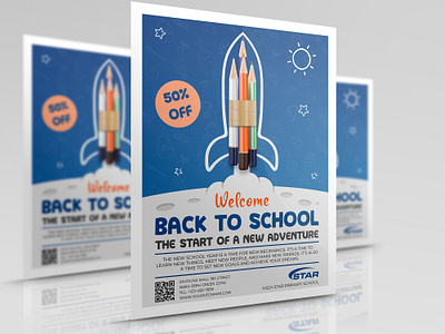 Back To School Flyer Template Vol.3 back to school business design education events flyer graduation illustration leaflet party penciel poster rocket