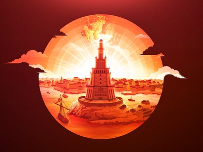 Legendary Library of Alexandria artwork cairo circle design illustration inspire landscape nature negative orange proart prokopenko