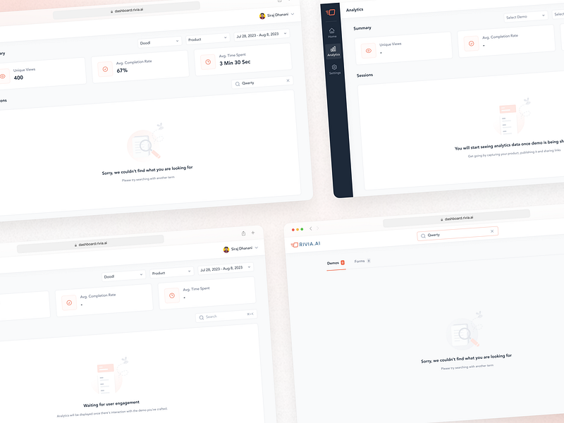 Rivia.ai Empty States b2b dashboard design empty states product design saas ui uiux ux uxdesign web app web application