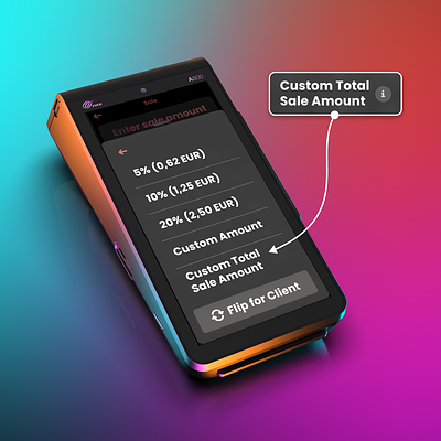 "Custom Total Sale Amount" tipping option 🤔 android androidterminal beautifului castles fintechnews ingenico paxa800 paymentexperience paymentterminal pointofsale pos teddygraphics terminal ui userexperience userexperiencedesign userinterface verifone