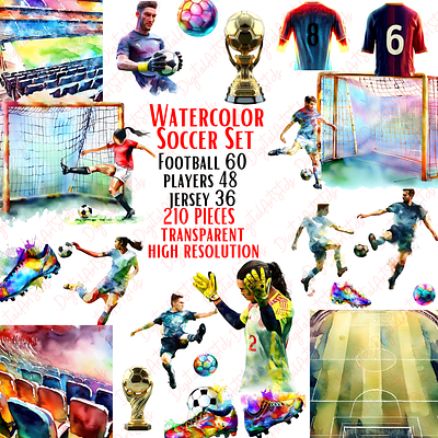 Watercolor Soccer Clipart 3d digital download football soccer soccer jersey soccer player watercolor clipart