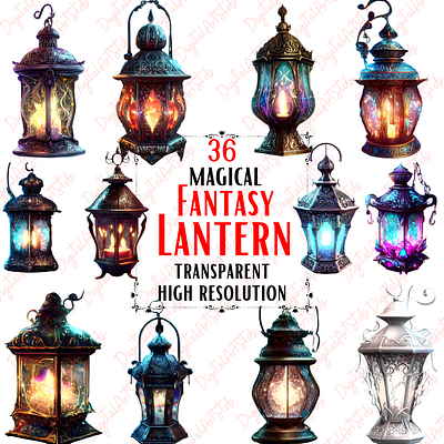 Fantasy Lantern Clipart Set 3d fantasy clipart fantasy lantern graphic design lantern clipart magical lantern