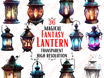 Fantasy Lantern Clipart Set 3d fantasy clipart fantasy lantern graphic design lantern clipart magical lantern