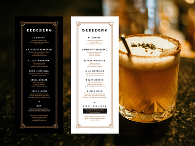 Bar drinks menu branding graphic design