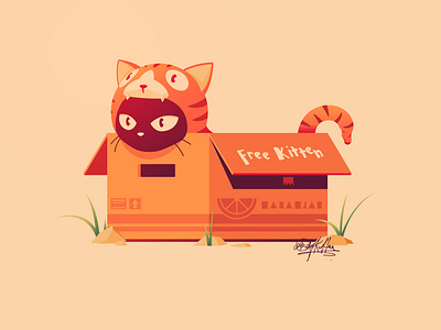 The People's Prince of Darkness: Bounty the Black Cat animals anime black cat cardboard box cat color content creator cute flat design gradient hoodie illustration kitten light leak naughty onesie surprise tiger tiger cub vector