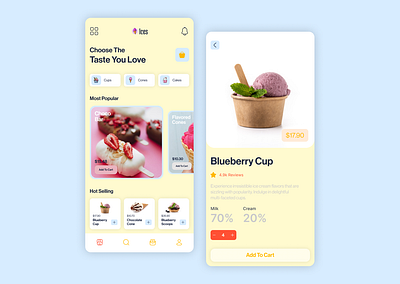 ICES- An Online Ice-Cream Store app design caffine coffee design figma graphic design hire me ui ux