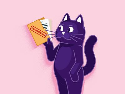 Pinkpiko 2d animation after affects branding cat character cheekey closeup confidential docs hiding illustration json lottie secret sticker tail telegram tricky vector