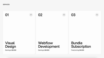 Info cards using Webflow Interactions branding clean design portfolio ui ux web website