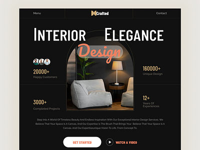 Crafted Interior website design landing page home page UI agency dark theme design hero section design home page illustration interior design landing page logo minimal ui uiux design user interface ux uxui web design web page website website design