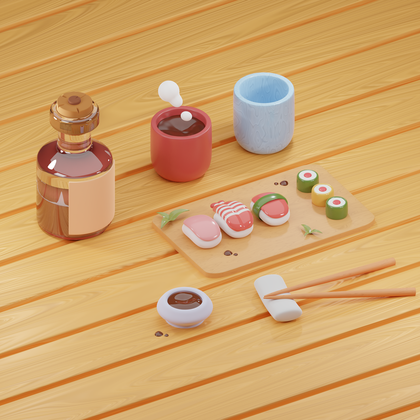 Sushi Set 3D Stylized 3d 3d art 3d food 3d icon 3dillustration 3dmodeling 3dstylized blender blender3d design food illustration graphic design illustration japanese food illustration sushi sushi set