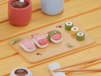 Sushi Set 3D Stylized 3d 3d art 3d food 3d icon 3dillustration 3dmodeling 3dstylized blender blender3d design food illustration graphic design illustration japanese food illustration sushi sushi set