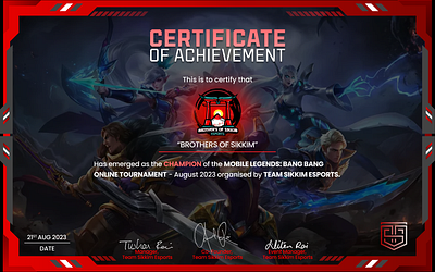 Mobile Legends Tournament Certificate Design branding certificate esports game gaming graphic design logo mlbb mobile legends mobile legends: bang bang tournament