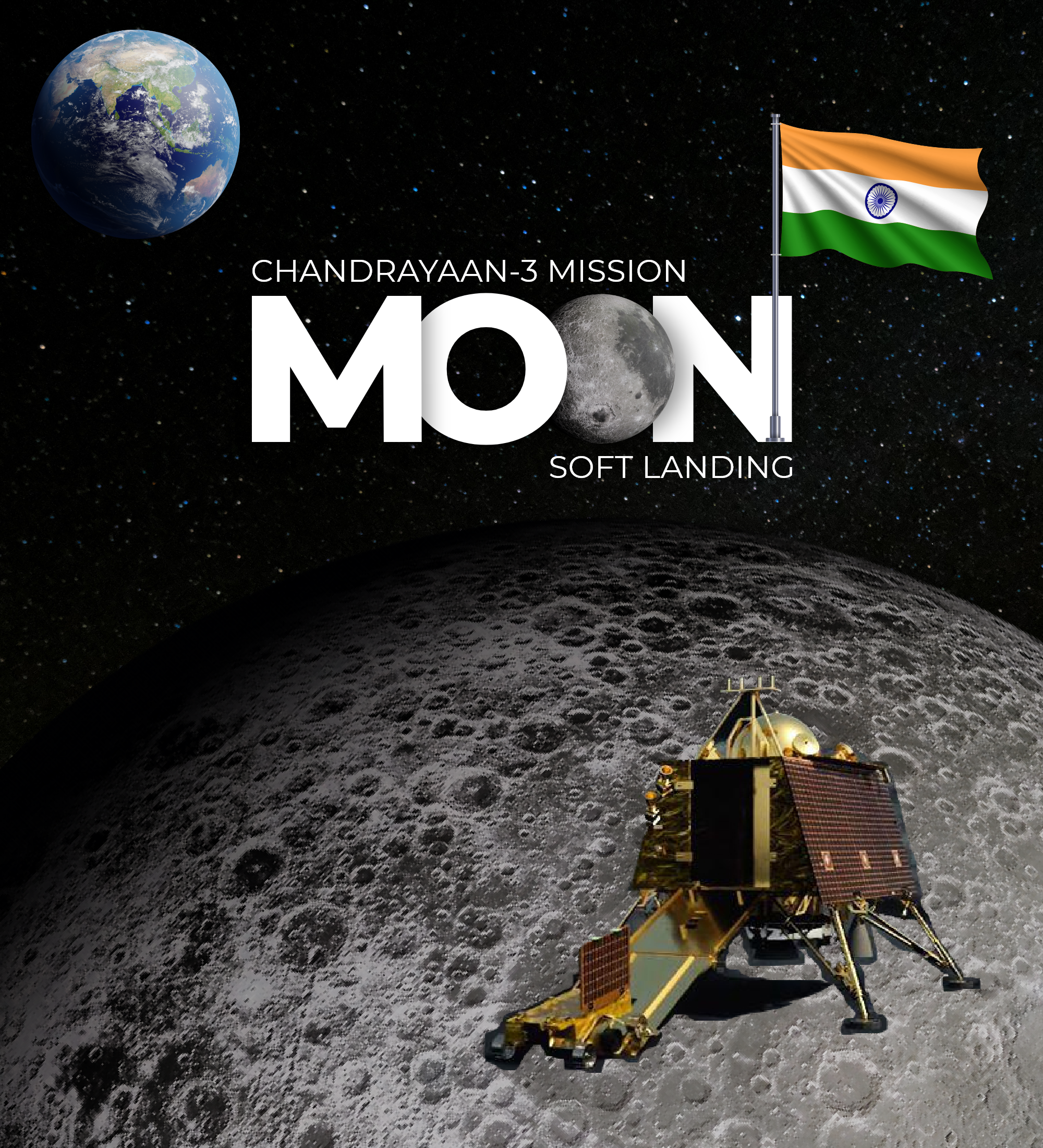 Chandrayaan-3 Mission Soft Landing adobe illustrator chandrayaan chandrayaan banner chandrayaan3 digital art graphic design illustration india isro mission moon moon landing space
