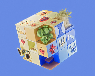 Rubik's Cube 3D for the Day of the National Flag of Ukraine 3d 3d icon 3d puzzle animation c4d icon icon design monobank motion design motion graphics nova poshta prymachenko puzzle rubik rubiks cube stand with ukraine ukraine ukraine flag ukraine symbols wheat