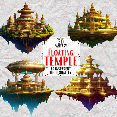 Floating Island Temple Clipart 3d design digital download fantasy clipart floating island floating temple graphic design illustration