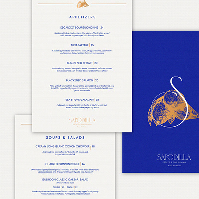 Sapodilla Identity Rebrand (Concept) bahamas bahamian designer bahamian restaurant blue brand identity branding design fine dining graphic design illustration logo luxury menu menu deisgn restaurant brand restaurant brand identity restaurant branding restaurant menu