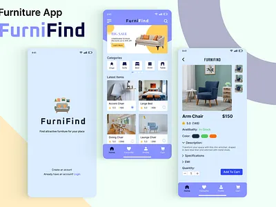 FurniFind Furniture App app design creativefurniture designerfurniture furniture furniture app design furnituredesign homedecor homefurniture homeinteriors homemakeover homestyling interiordetails luxuryliving modernliving ui user interface design