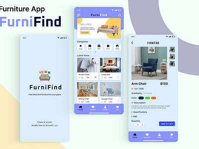 FurniFind Furniture App app design creativefurniture designerfurniture furniture furniture app design furnituredesign homedecor homefurniture homeinteriors homemakeover homestyling interiordetails luxuryliving modernliving ui user interface design