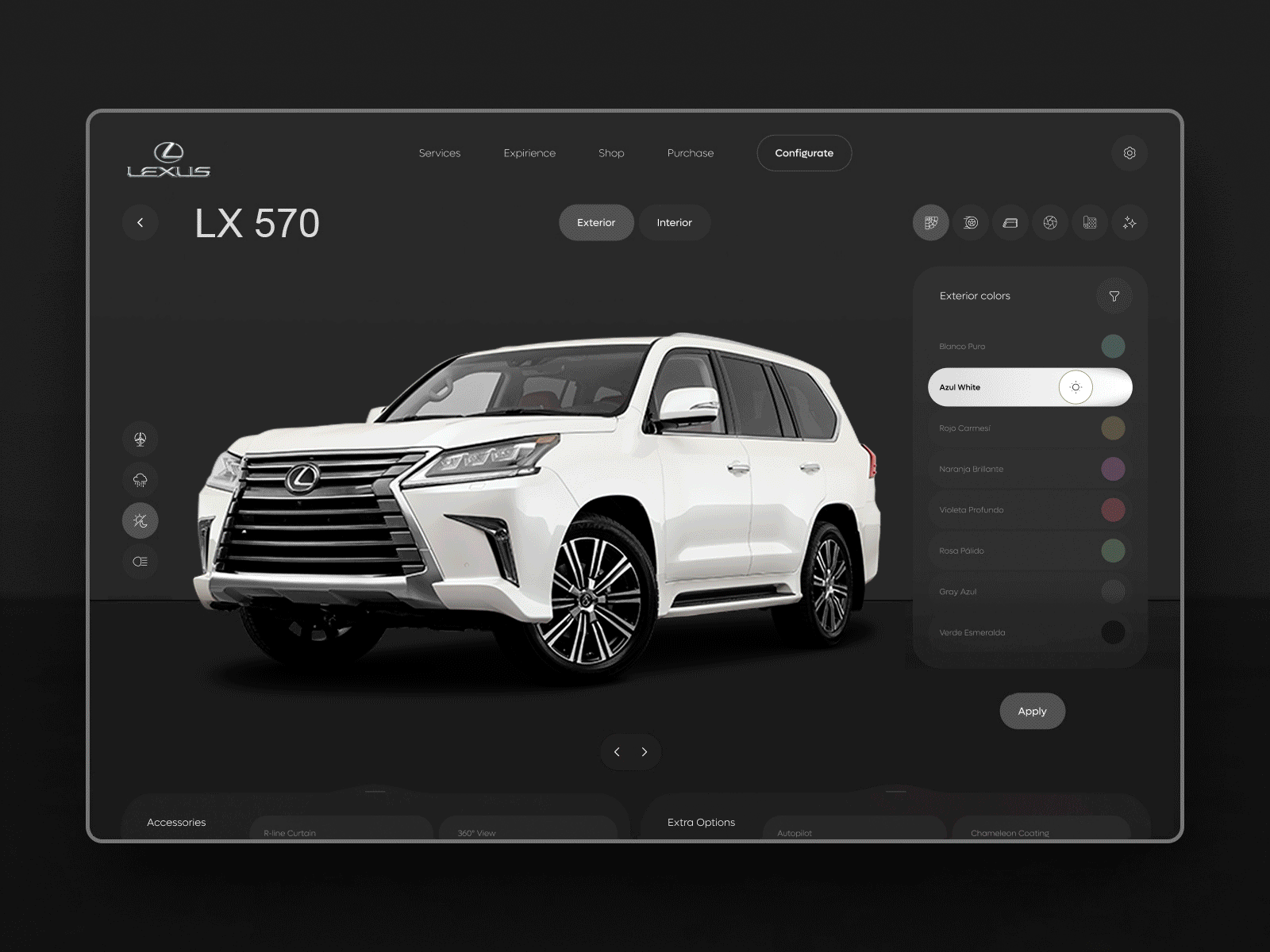 Lexus Configurator – Сar Customiser App. Presentation. animation design graphic design illustration prototyping ui ux vector