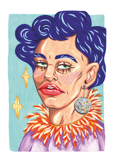 Sly Look art artist artwork character creative disco drag dragqueen emilieharmonyart gouache illustration illustrator mirrorball paint painting person portrait pride