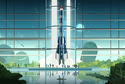 2D Vector Illustration of rocket launch 2d art art background business cartoon design future graphic design illustration illustrator logo person rocket vector