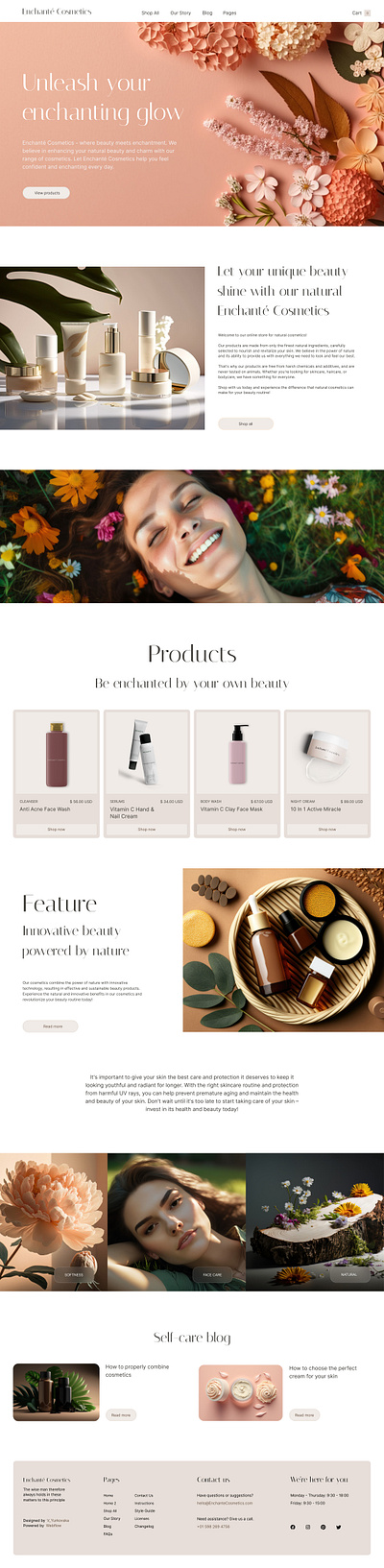 Cosmetic Website Design: business landing web page, site design branding cosmetic graphic design logo ui web