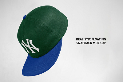Realistic Floating Snapback Mockup apparel artwork branding design graphic design illustration logo mockup polocaps template