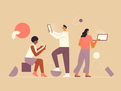 Modern team 2d cartoon character design flat design geometric shapes illustration modern people professional specialist tablet team vector worker