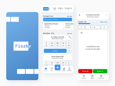 Fiszky - Flashcards Mobile App Design app design flashcards mobile mobile app ui ux