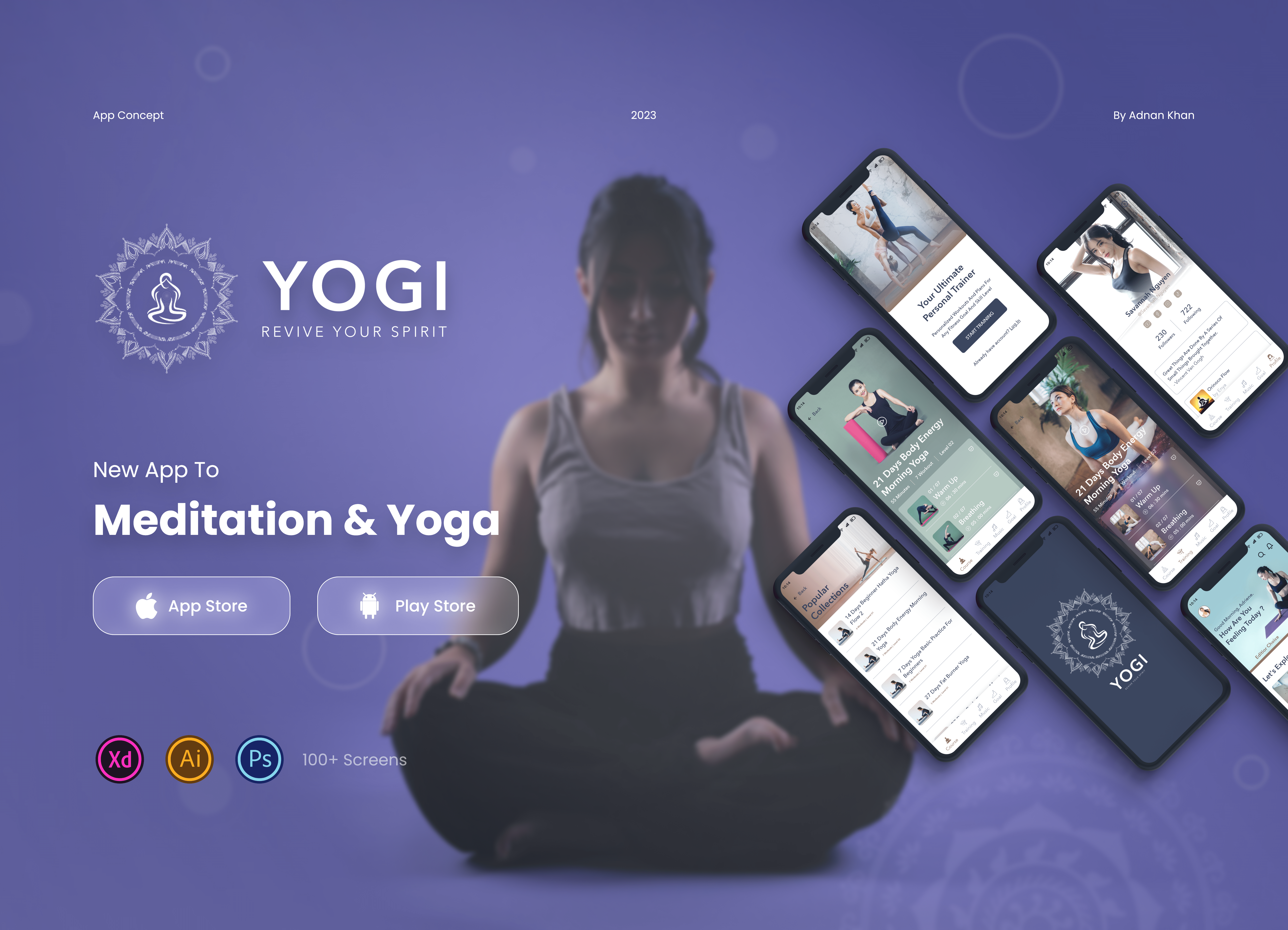 YOGI (YOGA AND MEDITATION APP) | APP DESIGN | APP CASE STUDY adobe illustrator adobe photoshop appdesign branding creative design design graphic design illustration logo mobileapp ui uidesign userexperience userinterface uxui vector yoga yogaapp yogaappdesign