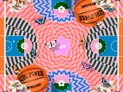 GIRL POWER scarve basketball butterfly flower design girl power graphic design illustration nba photoshop scarve textil design wacom