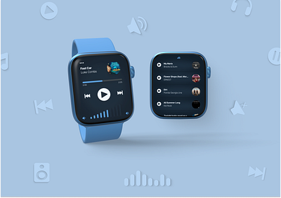 Music Player - DailyUI #009 applewatch blue comment controls dailyui dribbble feedback figma icons imagery inspiration interface ios music musicplayer placement popular smartwatch ui
