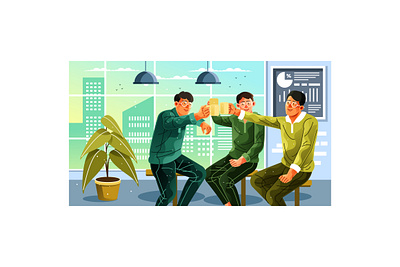 Business Colleagues Drinks After Work Illustration happy