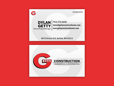 Getty Construction Business Cards branding business card construction graphic design print small business