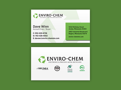 Enviro-Chem Business Cards branding business card graphic design green print print design recycling