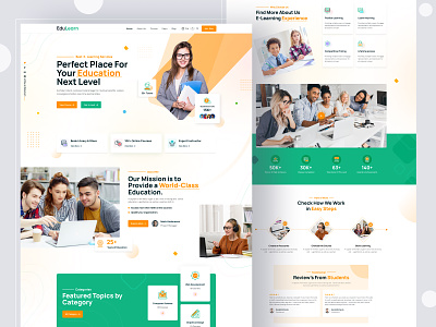 EduLearn- E Learning Landing Page, Education, Homepage, Learn classes clean course education elearning home page landingpage learn learning platfrom learning website lms online courses online education online learning school teaching training ui ux website