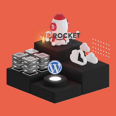 WP Rocket with WordPress logo 3d animation branding cache cloud cloud server hosting logo rocket server web hosting website wordpress wp rocket