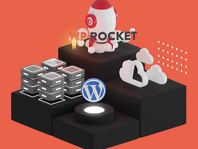 WP Rocket with WordPress logo 3d animation branding cache cloud cloud server hosting logo rocket server web hosting website wordpress wp rocket