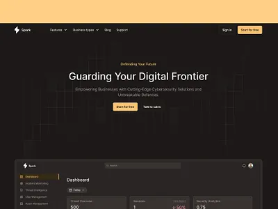 Spark Landing page buttons dark mode dashboard design grid lines navigation bar product design search bar sidebar ui ux web design