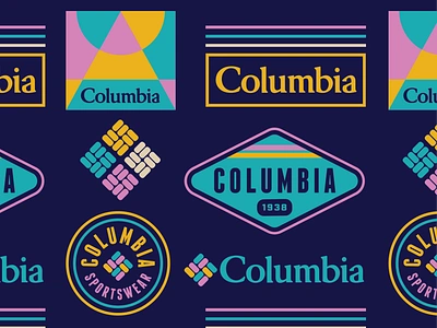 Columbia Sportswear Branding Assets apparel badge branding columbia columbia sportswear geometric hats logo merch portland retro sports stickers thick lines