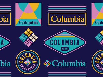 Columbia Sportswear Branding Assets apparel badge branding columbia columbia sportswear geometric hats logo merch portland retro sports stickers thick lines