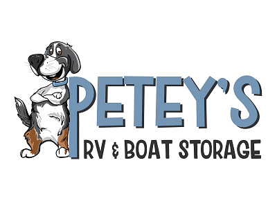 Petey's RV & Boat Storage Logo animal animation black and tan blue boat storage caricature cartoon dog graphic design illustration illustrator logo pet rv shephard