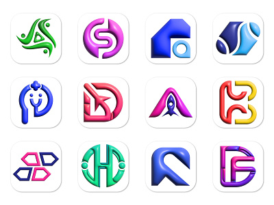 3d Modern logo collection design 3d 3d logo blockchain branding design game gaming graphic design grtadient icon identity logo logo design spiral sport stream vector