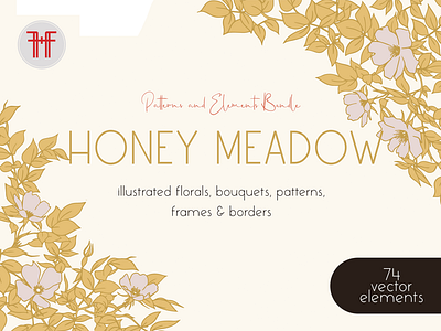 Asset Pack: Honey Meadow Florals art bundle art illustrations botanicalart branding creativeproducts design feminine design floral clipart floral graphics floral illustration frames illustration repeat pattern wedding invite