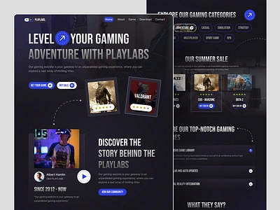 Playlabs - Gaming Landing Page dark design gaming gaming website landing page minimal modern simple design ui uiux ux web design website