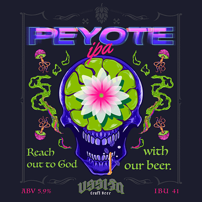 Peyote IPA beer beer craft cactus craft beer drunk flower fungi logo peyote skull smoke typographic