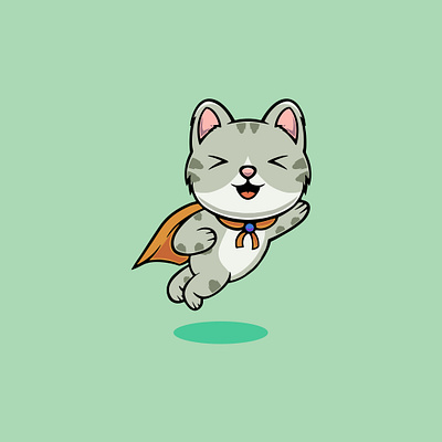 Cute Cat is a Hero Cartoon Illustration art branding graphic design ui